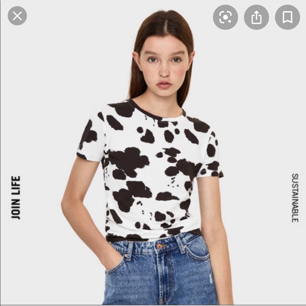 Bershka cow print crop top baby tee shirt - Picture 2 of 7